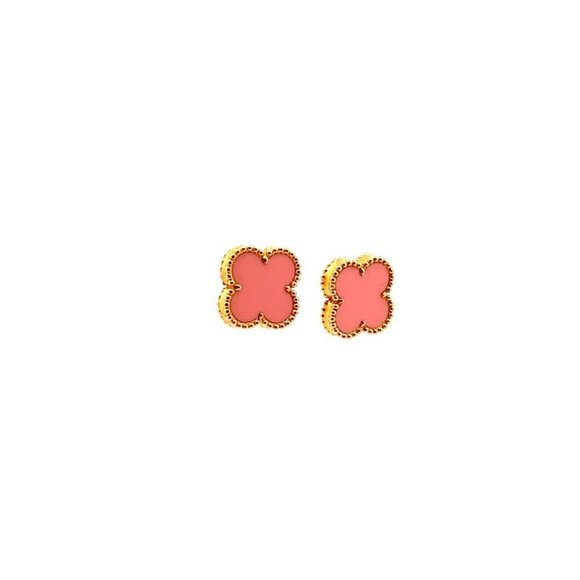 18K Gold Earrings Flower Pink Mother of Pearl - Picture 9 of 11